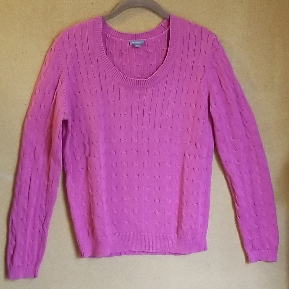 Ann Taylor cable knit sweater fuscia